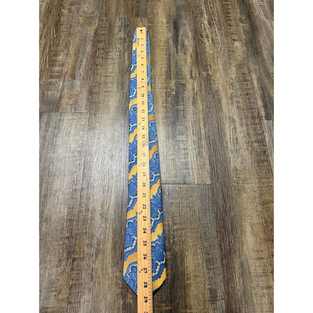 Stacy Adams Signature Gold Mens Paisley Necktie Yellow Blue Microfiber Hand Made - Picture 4 of 14